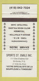 Matchbook Cover - Sportrs St Emile QC Toro Lawn Mowers  30 Strike