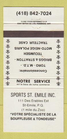Matchbook Cover - Sportrs St Emile QC Toro Lawn Mowers  30 Strike
