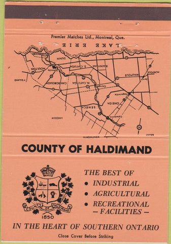 Matchbook Cover - County of Haldimand ON peach 40 Strike