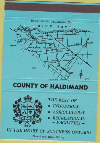 Matchbook Cover - County of Haldimand ON  blue 40 Strike