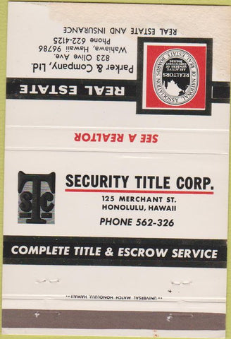 Matchbook Cover - Park  and  Co Real Estate Wahiawa HI POOR 40 Strike