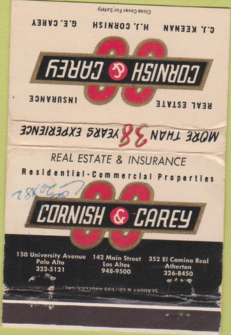 Matchbook Cover - Cornish Carey Real Estate Palo Alto CA WORN 40 Strike