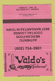 Matchbook Cover - Waldo's Mexican Restaurant Bullhead City AZ 40 Strike