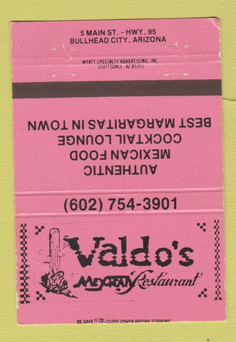 Matchbook Cover - Waldo's Mexican Restaurant Bullhead City AZ 40 Strike
