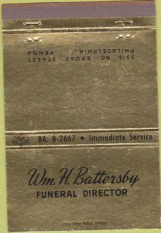 Matchbook Cover - Battersby Funeral Director Philadelphia PA 40 Strike