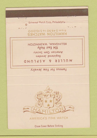 Matchbook Cover - Hamilton Watches Muller Asplund Bellingham WA 40 Strike