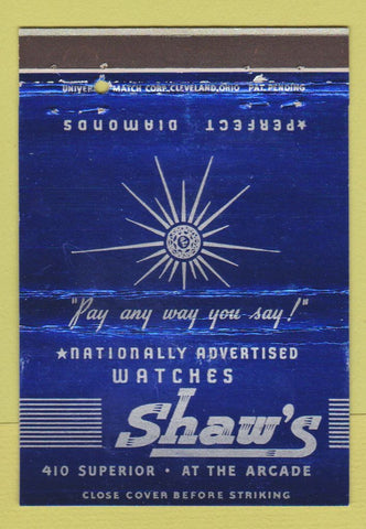 Matchbook Cover - Shaw's Watches Jewelry Cleveland OH 40 Strike