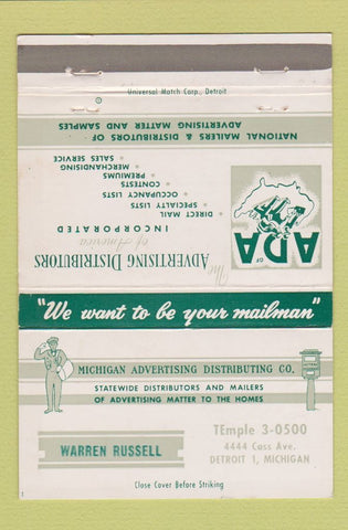 Matchbook Cover - Michigan Advertising Distributing Detroit MI 40 Strike