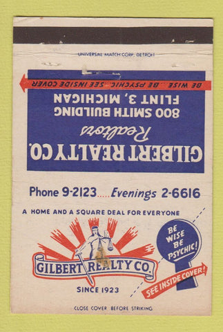 Matchbook Cover - Gilbert Real Estate Flint MI WORN 40 Strike