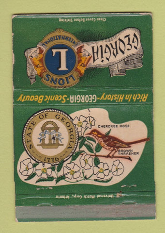 Matchbook Cover - Lion Club State of Georgia GA WEAR 40 Strike