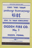 Matchbook Cover - Ogden Fire Company Ogden PA 1953 40 Strike