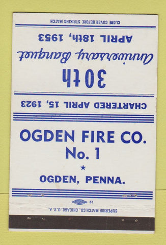 Matchbook Cover - Ogden Fire Company Ogden PA 1953 40 Strike