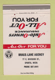Matchbook Cover - Brace Lane Insurance Sparta MI 40 Strike