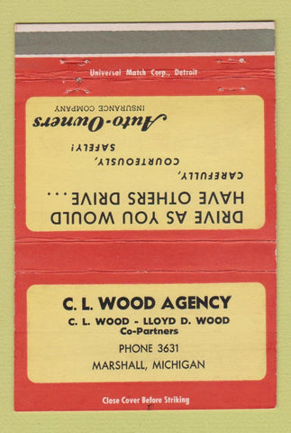 Matchbook Cover - CL Wood Insurance Marshall MI 40 Strike