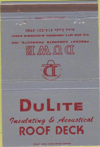 Matchbook Cover - Dulite Roof Deck Oshkosh WI 40 Strike