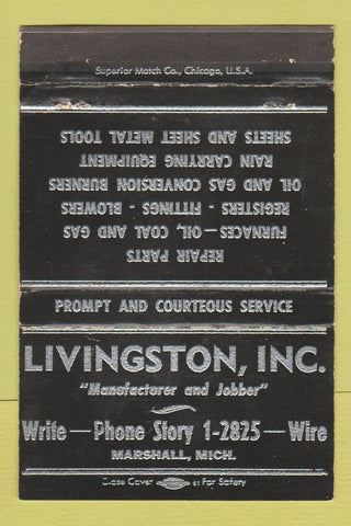 Matchbook Cover - Livingston Furnaces Sheet Metal Tools Marshall MI 40 Strike