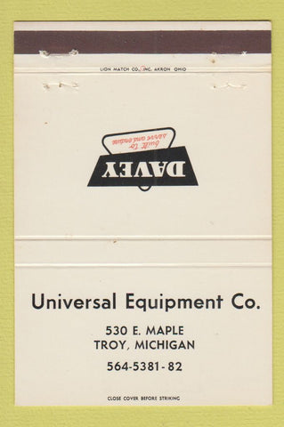 Matchbook Cover - Universal Equipment Davey Troy MI drill rigs 40 Strike
