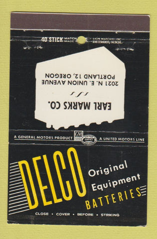 Matchbook Cover - Delco Batteries Earl Marks Portland OR 40 Stick