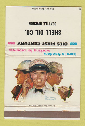 Matchbook Cover - Oil 100th 1959 gas Norman Rockwell Shell WEAR 40 Strike
