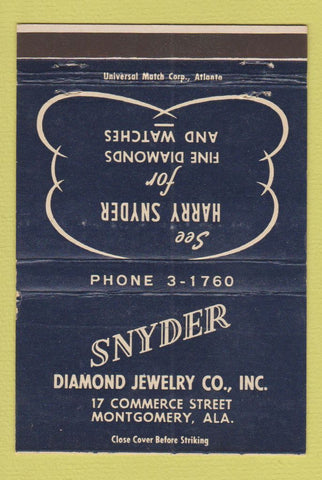 Matchbook Cover - Snyder Jewelry Montgomery AL 40 Strike