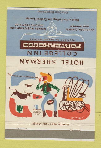 Matchbook Cover - Hotel Sherman College Inn Chicago IL 40 Strike