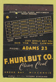 Matchbook Cover - F Hurlbut Coal Green Bay WI 40 Strike