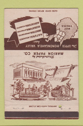 Matchbook Cover - Upper Monongahela Valley Marion Paper WV  40 Strike
