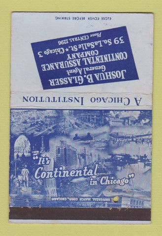 Matchbook Cover - Joshua Glasser Insurance Chicago IL 40 Strike