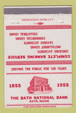 Matchbook Cover - Bath National Bank Bath ME 1955 40 Strike