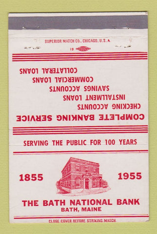 Matchbook Cover - Bath National Bank Bath ME 1955 40 Strike