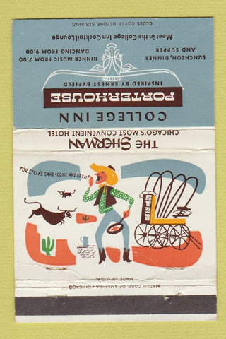 Matchbook Cover - Hotel Sherman College Inn Chicago IL 40 Strike