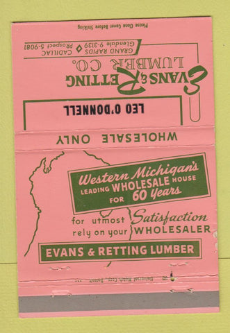 Matchbook Cover - Evans & Retting Lumber Grand Rapids Cadillac MI 40 Strike