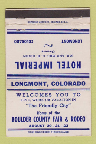 Matchbook Cover - Hotel Imperial Longmont Colorado Fair Rodeo 40 Strike