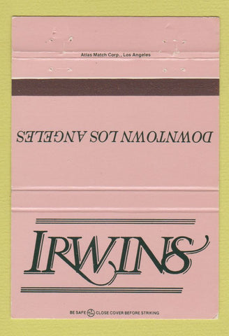 Matchbook Cover - Irwins Los Angeles CA 40 Strike