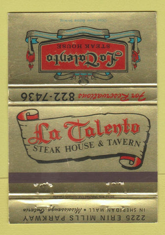 Matchbook Cover - La Talento Steak House Mississauga ON 40 Strike