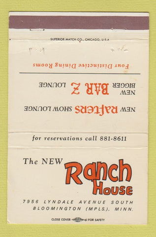 Matchbook Cover - New Ranch House Bloomington Minneapolis MN 40 Strike
