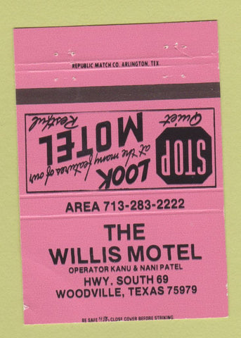 Matchbook Cover - Willis Motel Woodville TX WEAR PINK 40 Strike
