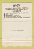 Matchbook Cover - Wolf's Restaurant Deli New York City WEAR 40 Strike