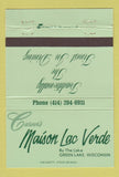 Matchbook Cover - Carver's Maison Lac Verde Green Lake WI 40 Strike