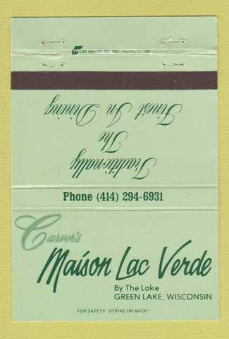 Matchbook Cover - Carver's Maison Lac Verde Green Lake WI 40 Strike