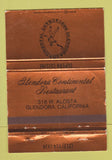 Matchbook Cover - Glendora Continental Restaurant Glendora CA WEAR 40 Strike