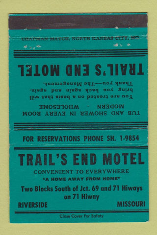Matchbook Cover - Trail's End Motel Riverside MO 40 Strike