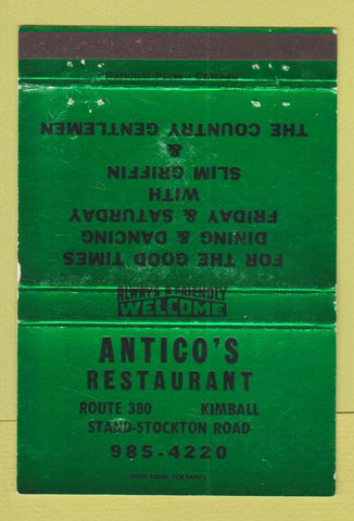 Matchbook Cover - Antico's Restaurant Gerry? NY 40 Strike
