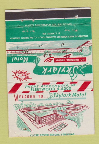 Matchbook Cover - Skylark Motel Alexandria VA WORN 40 Strike