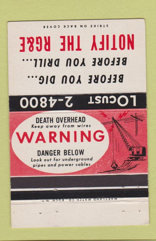 Matchbook Cover - RG&E Call Before Digging Rochester? 40 Strike