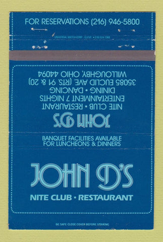Matchbook Cover - John D's Nite Club Willoughby OH 40 Strike
