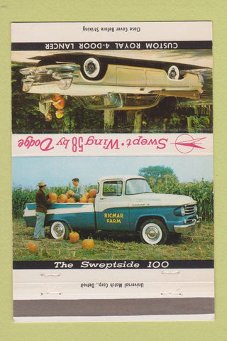 Matchbook Cover - 1958 Dodge Swept Wing Truck Lancer 40 Strike
