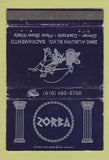 Matchbook Cover - Zorba Restaurant Sacramento CA WORN 40 Strike