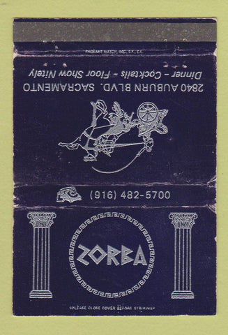 Matchbook Cover - Zorba Restaurant Sacramento CA WORN 40 Strike