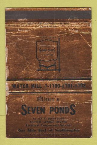 Matchbook Cover - Oliver's Seven Ponds Southampton NY POOR 40 Strike